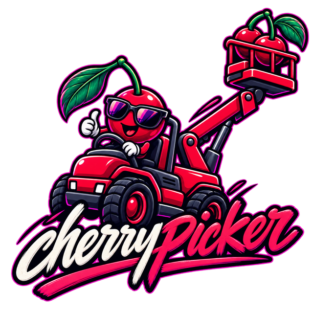 The cherrypicker logo: a cherry driving a cherry picker